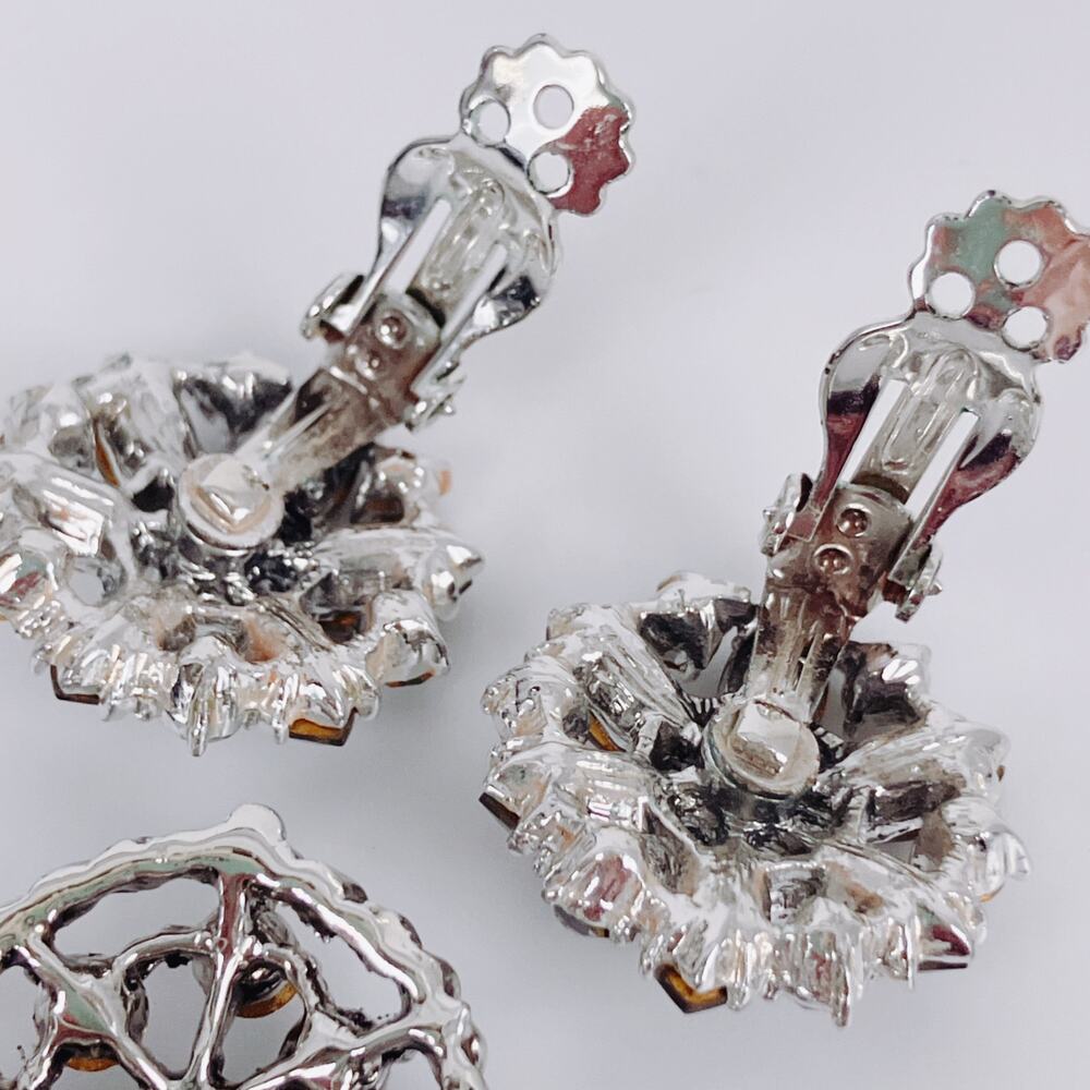 Signed Weiss Rhinestone Brooch Earring Matching Parure Set 50s Silver Tone READ - Picture 10 of 11